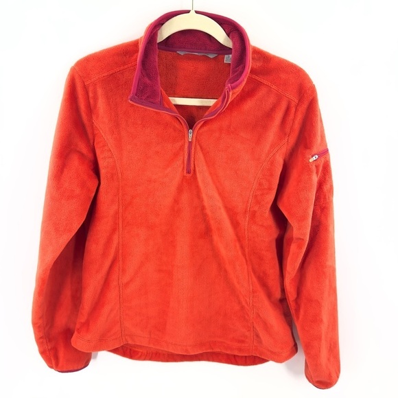 Horny Toad Womens 1/4 Zip Pullover Fleece Size S Orange Red Plush Long Sleeve - Picture 10 of 10